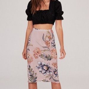 STONE COLD FOX - Silk Floral Print Midi Skirt - Sz 0/XS